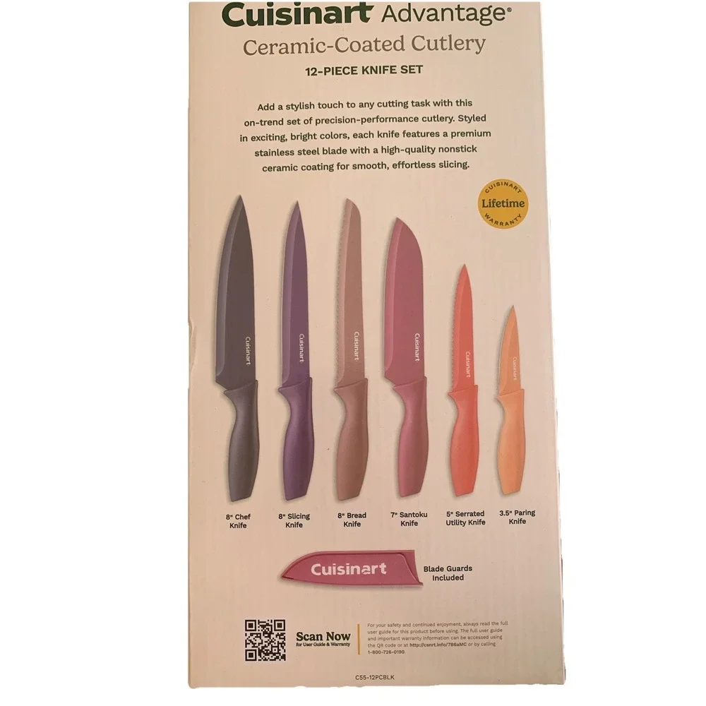 NIB CUISINART 12 Piece Ceramic Coated Stainless‎ Steel Colored Knives